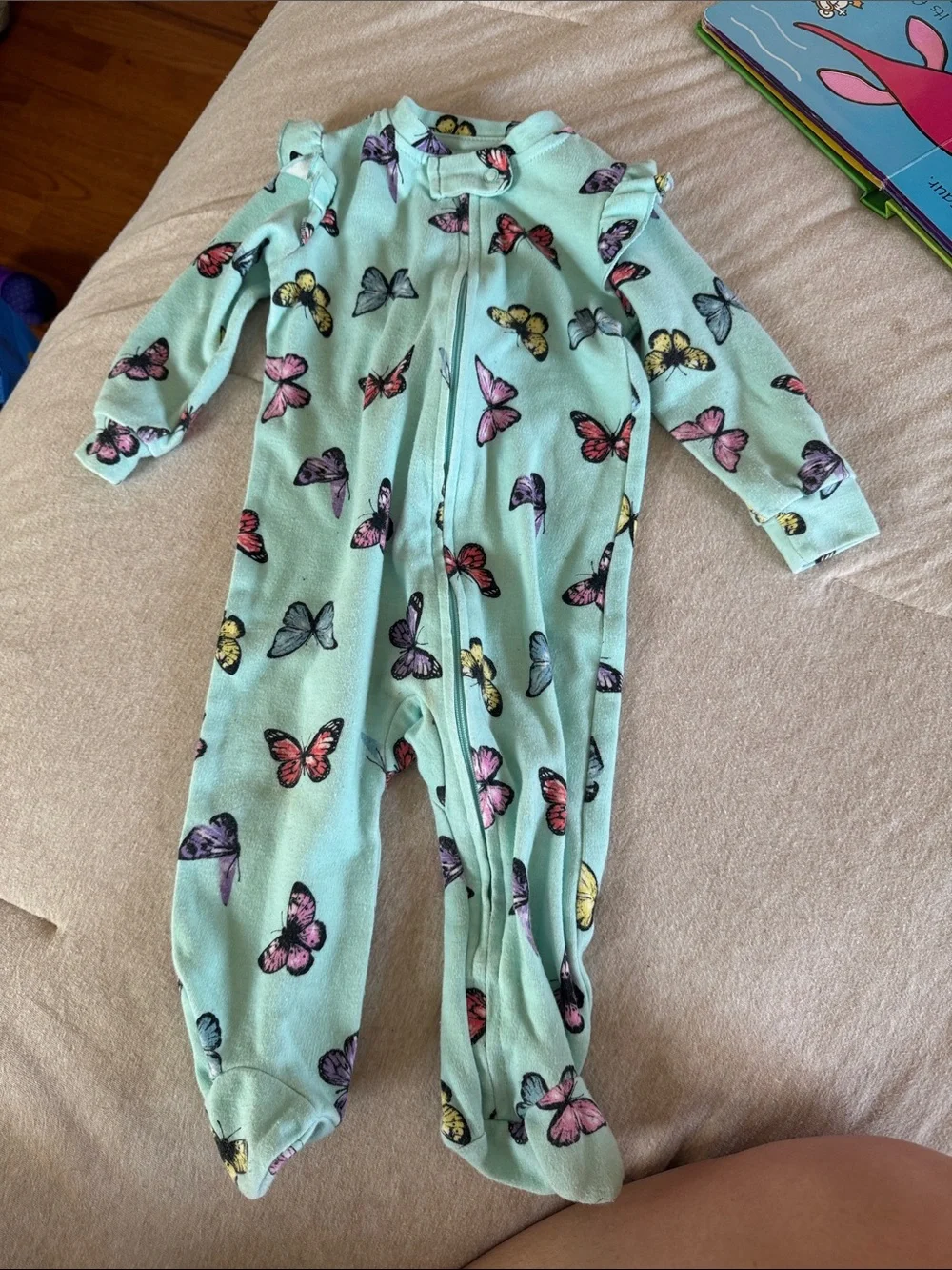 Paris Hilton Mint Green Butterfly Fleece Footed One-Piece 6-9 month